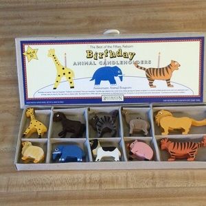 RESTORATION HARDWARE Wood Birthday Animal Candleholders Set of 10